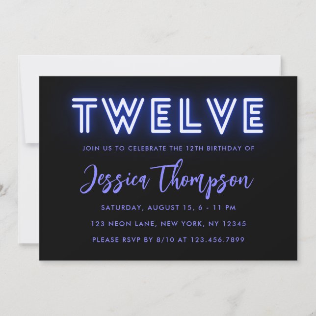Neon Blue 12e anniversaire Invitation (Devant)