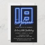 Neon Blue 18th Birthday Invitation<br><div class="desc">Design features Blue Neon graphics on Front side. Perfect for Boys.</div>