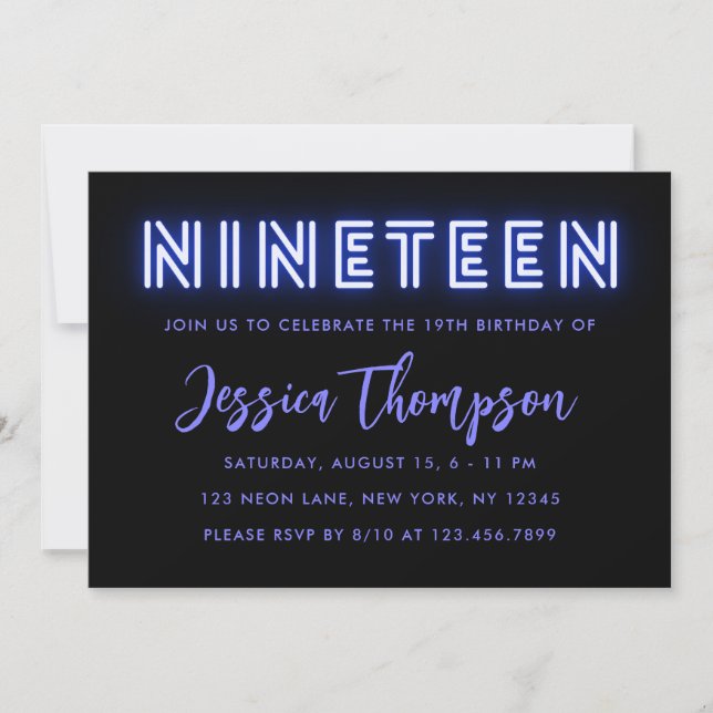 Neon Blue 19e anniversaire Invitation (Devant)