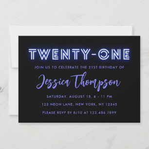 Neon Blue 21st Birthday Invitation