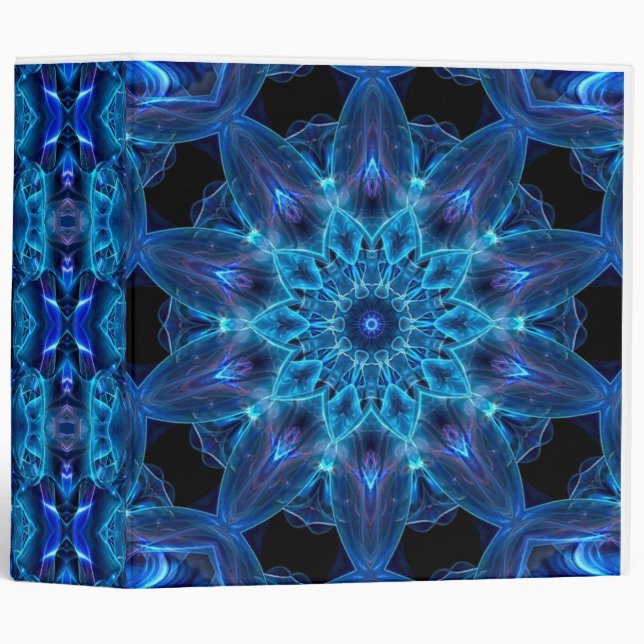 Neon Blue 3D Kaleidoscope Design Binder (Front/Spine)