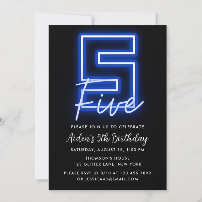 Neon Blue 5e anniversaire Invitation (Devant)