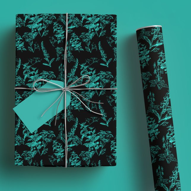 Neon Blue and Black Bright Wildflower Wrapping Paper Sheet (Creator Uploaded)