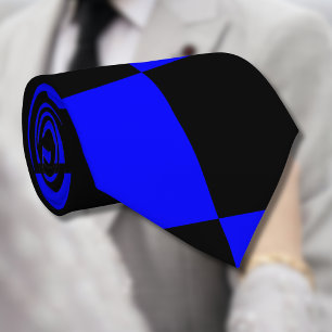 Neon Blue and Black Chequered Chequerboard Vintage Tie