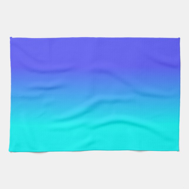 Neon Blue and Bright Neon Aqua Ombré Shade Colour Kitchen Towel (Horizontal)