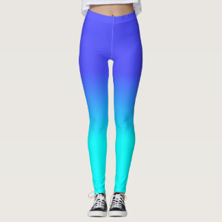 Neon Blue and Bright Neon Aqua Ombré Shade Colour Leggings
