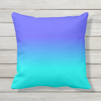 Neon Blue and Bright Neon Aqua Ombré Shade Colour Outdoor Pillow