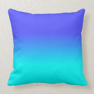 Neon Blue and Bright Neon Aqua Ombré Shade Colour Throw Pillow