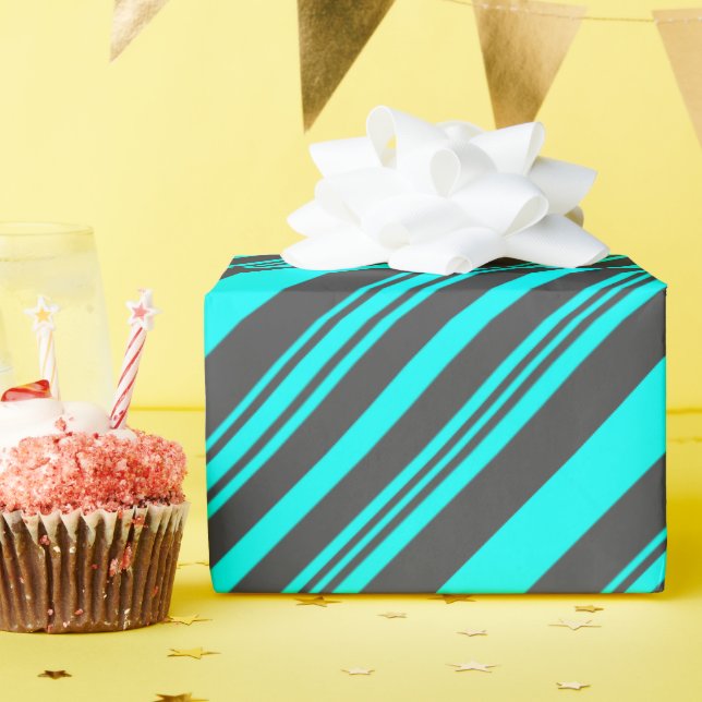 Neon Blue and Grey Stripes Wrapping Paper (Birthday Party)