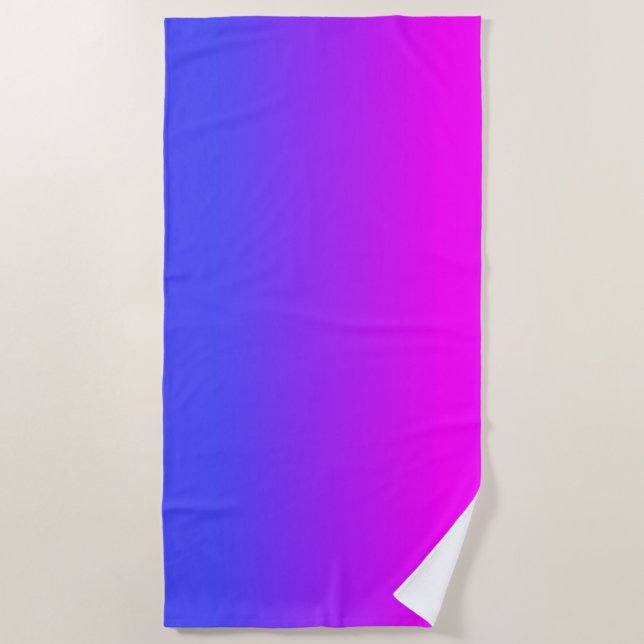 Neon Blue and Hot Pink Ombré Shade Colour Fade Beach Towel (Front)