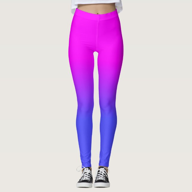 Neon Blue and Hot Pink Ombré Shade Colour Fade Leggings (Front)
