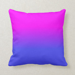 Neon Blue and Hot Pink Ombré Shade Colour Fade Throw Pillow