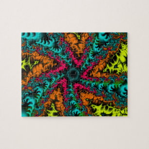 Neon   Blue and Orange Fractal Art Jigsaw Puzzle
