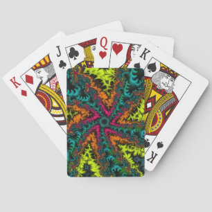 Neon Blue and Orange Fractal Art Playing Cards