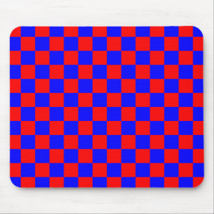 Neon Blue and Red Checkered Checkerboard Vintage Mouse Pad