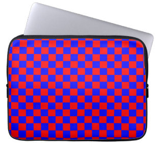 Neon Blue and Red Chequered Chequerboard Vintage Laptop Sleeve