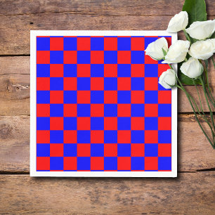 Neon Blue and Red Chequered Chequerboard Vintage Napkin