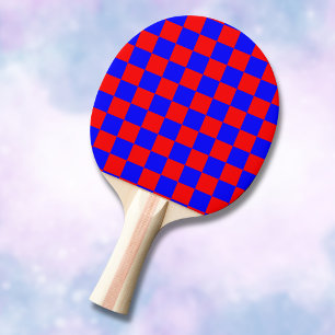 Neon Blue and Red Chequered Chequerboard Vintage Ping Pong Paddle