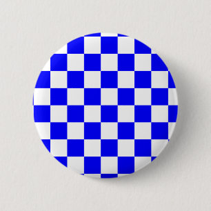 Neon Blue and White Chequered Chequerboard Vintage 2 Inch Round Button