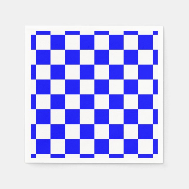 Neon Blue and White Chequered Chequerboard Vintage Napkin (Front)