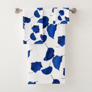 Neon Blue Apricot Leaves Bath Towel Set