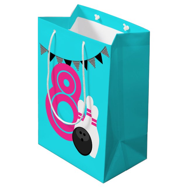 Neon Blue Bowling Birthday Gift Bag (Back Angled)