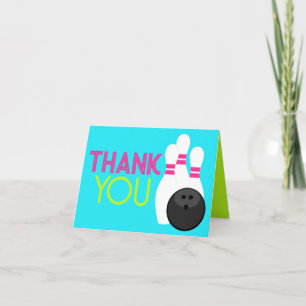 Neon Blue Bowling Thank You Cards