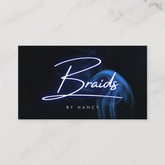 Neon Blue Braids Script Typography  Business Card (Front)