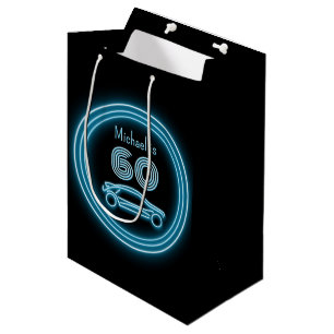 Neon Blue Car on Black - Milestone Age - Man's Medium Gift Bag