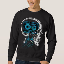 Neon Blue Cassette Tape Skull Soundwave Art