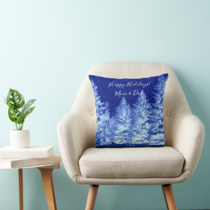 Neon Blue Christmas Tree  Throw Pillow