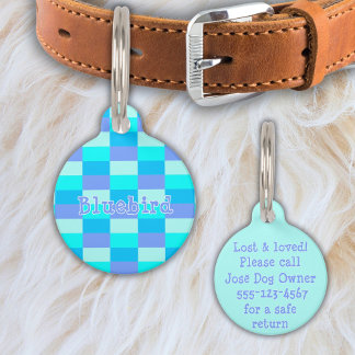 Neon Blue Color Pattern Pet Tag