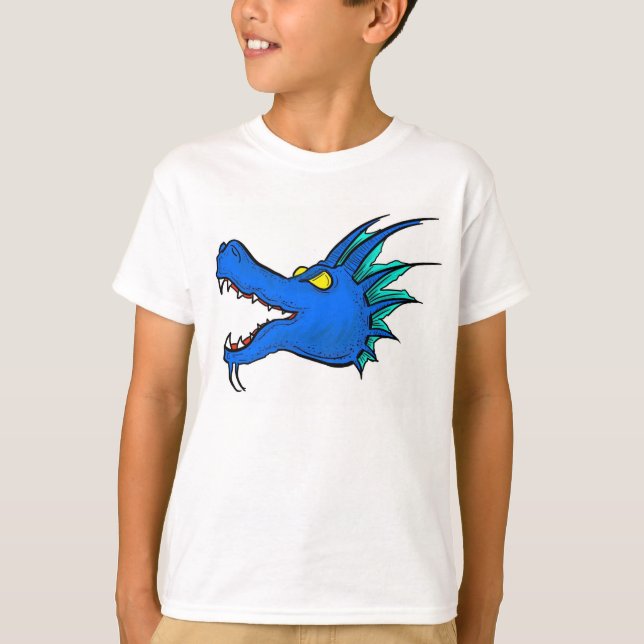 Neon blue dragon art head boys tee (Front)