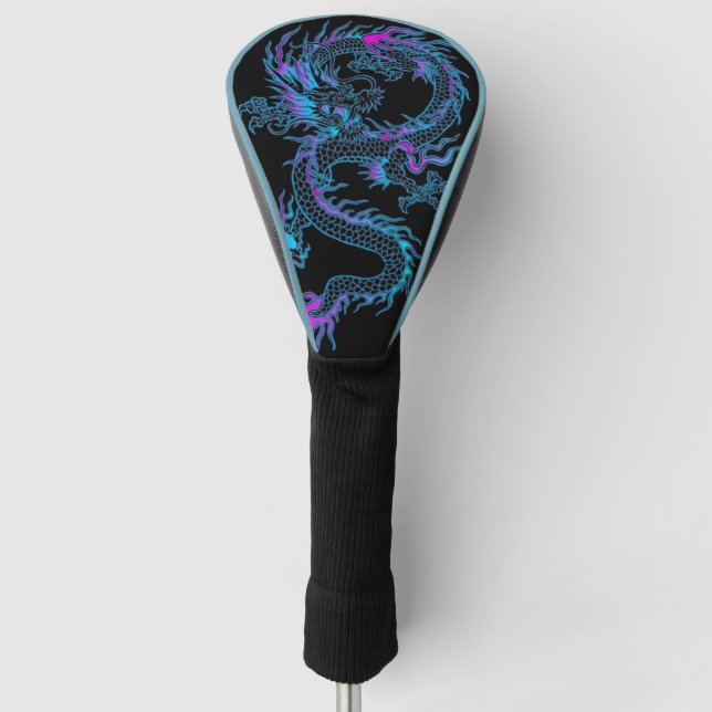 Neon Blue Dragon Golf Head Cover (Front)
