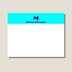 Neon Blue Elegant Personalized Name Monogram  Card