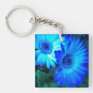 Neon Blue Gerber Daisies Keychain