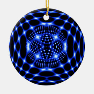 Neon blue glob fractal ceramic ornament