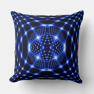 Neon blue globe fractal throw pillow