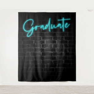 Neon Blue Glow Light   Graduate Party Photo Booth Tapestry