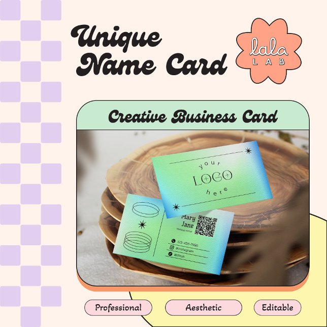 Neon Blue Gradient Trendy Editable Business Card (Creator Uploaded)