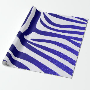 Neon Blue Gradient Zebra on White – Bold Trendy Wrapping Paper