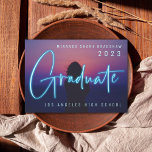 Neon Blue Graduate Photo Announcement<br><div class="desc">Neon sign "graduate" in cyan blue over your photo background</div>