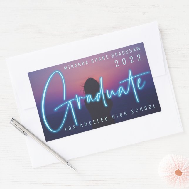 Neon Blue Graduate Photo Sticker (Envelope)