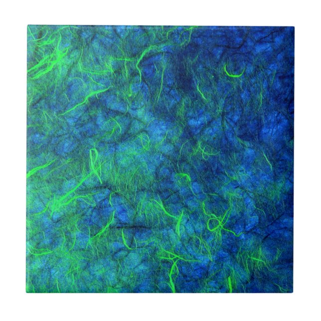 Neon blue green psychedelic Japanese rice paper Tile (Front)