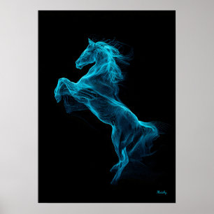 Neon Blue Horse Futuristic Filament Wall Art