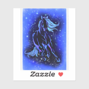 Neon Blue Horse Running At Moonlight Starry Night
