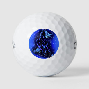 Neon Blue Horse Running At Moonlight Starry Night Golf Balls