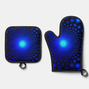 Neon Blue Lights Oven Mitt & Pot Holder Set