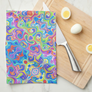 Neon Blue, Lime, Purple & Orange Swirl Pattern Kitchen Towel