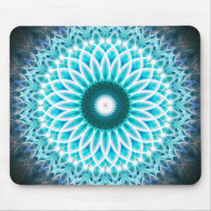 Neon Blue Lotus Mandala Mouse Pad